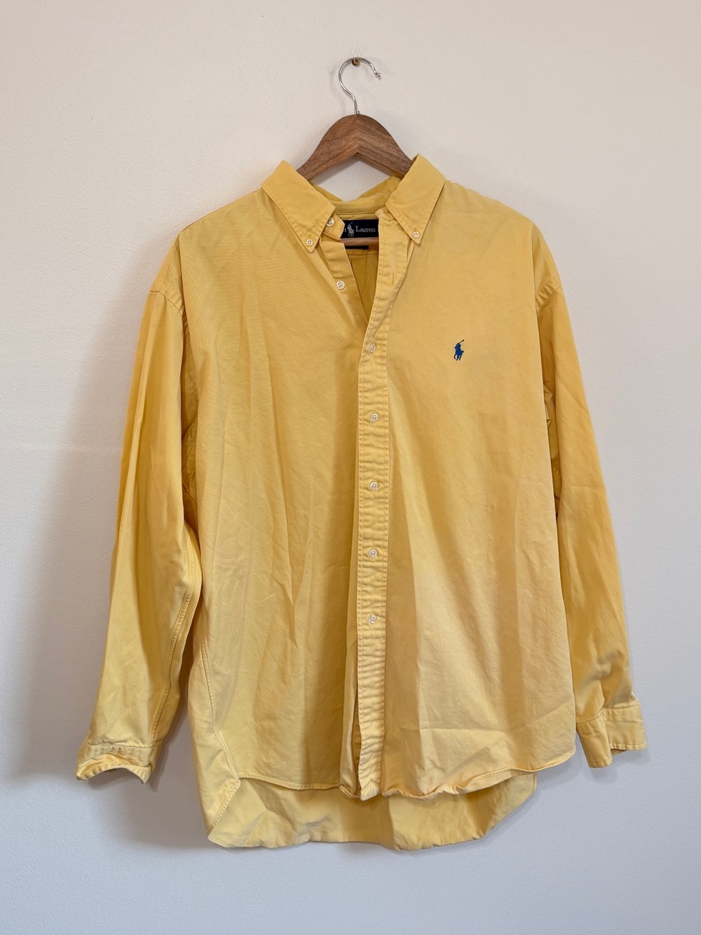 Ralph Lauren Oversized Button Up Shirt Yellow Size Large XL Women’s Cotton Fall - Picture 2 of 9